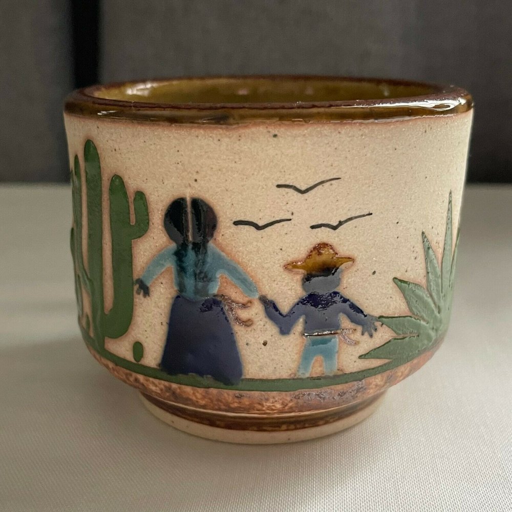 TONALA Folk Art Mexican Pottery Mug/Cup Stoneware Coffee/Tea - Signed